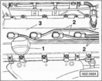 • Бензиновый двигатель с рабочим объемом 1,4 л, AUA/AUB:</strong> отвернуть крышку -1-.